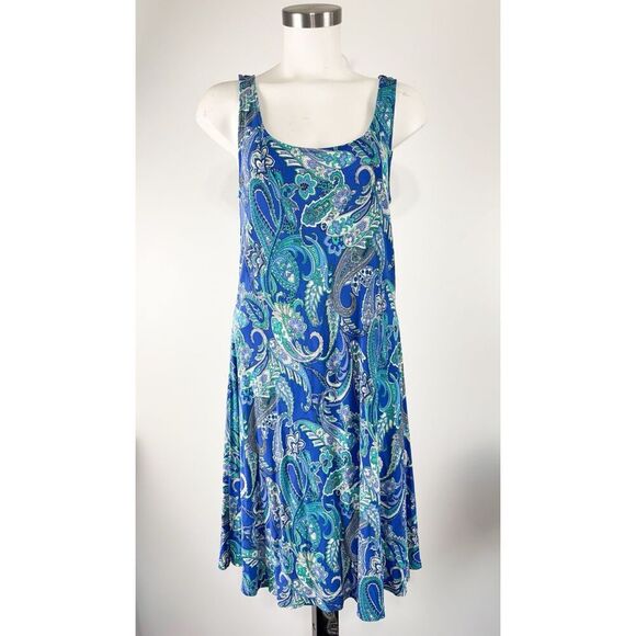 LAUREN RALPH LAUREN Sz S Paisley Blue Purple Turquoise Midi Summer Dress Beach - Picture 1 of 3